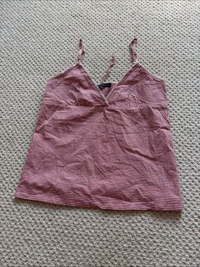 Brandy Melville Gingham V-Neck Cami Tank Top - Red/White